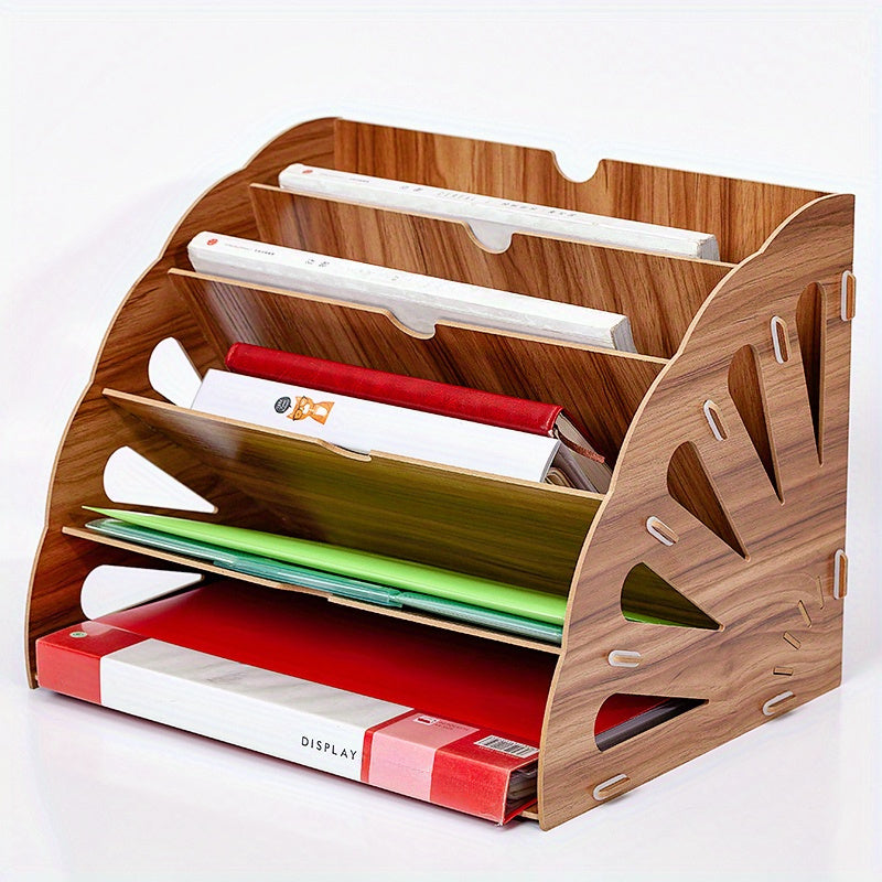 Wood Desk Organizer with 5 Compartments – Fan Design MDF