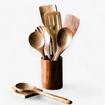 Teak Küchenutensilien Set – 9 Teile mit Halter und Löffelablage