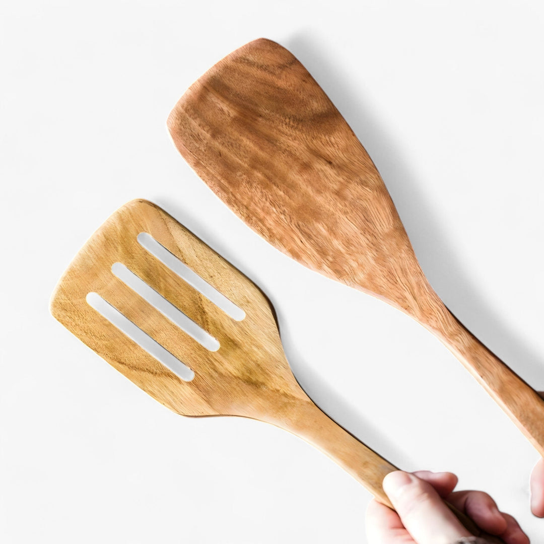 Teak Küchenutensilien Set – 9 Teile mit Halter und Löffelablage