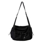 Nylon Shoulder Bag in Black – Urban Messenger Bag with Zipper for Everyday Use