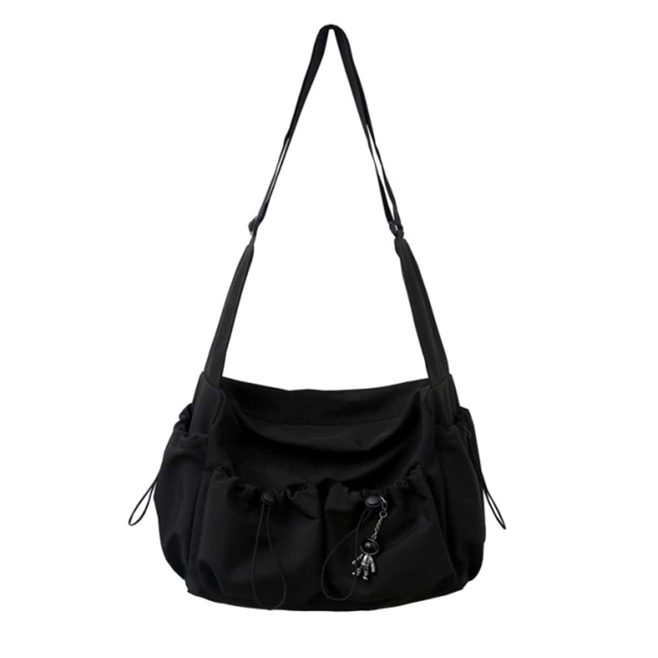 Nylon Shoulder Bag in Black – Urban Messenger Bag with Zipper for Everyday Use