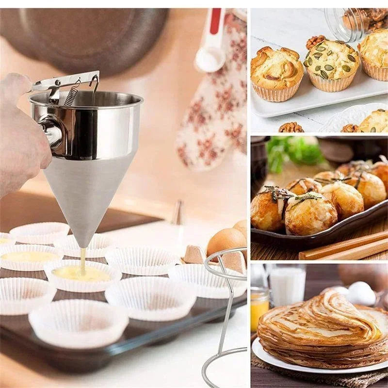 Präziser Edelstahl-Teigspender mit Halterung für perfekte Portionen | 600 ml oder 1200 ml