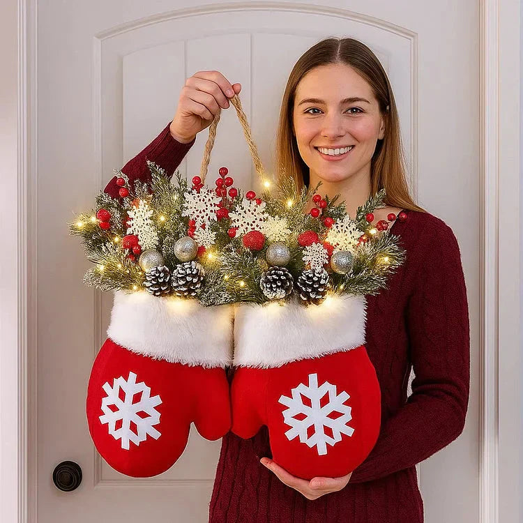 Festive Christmas Wreath in the Shape of a Glove – 120 LEDs with Timer