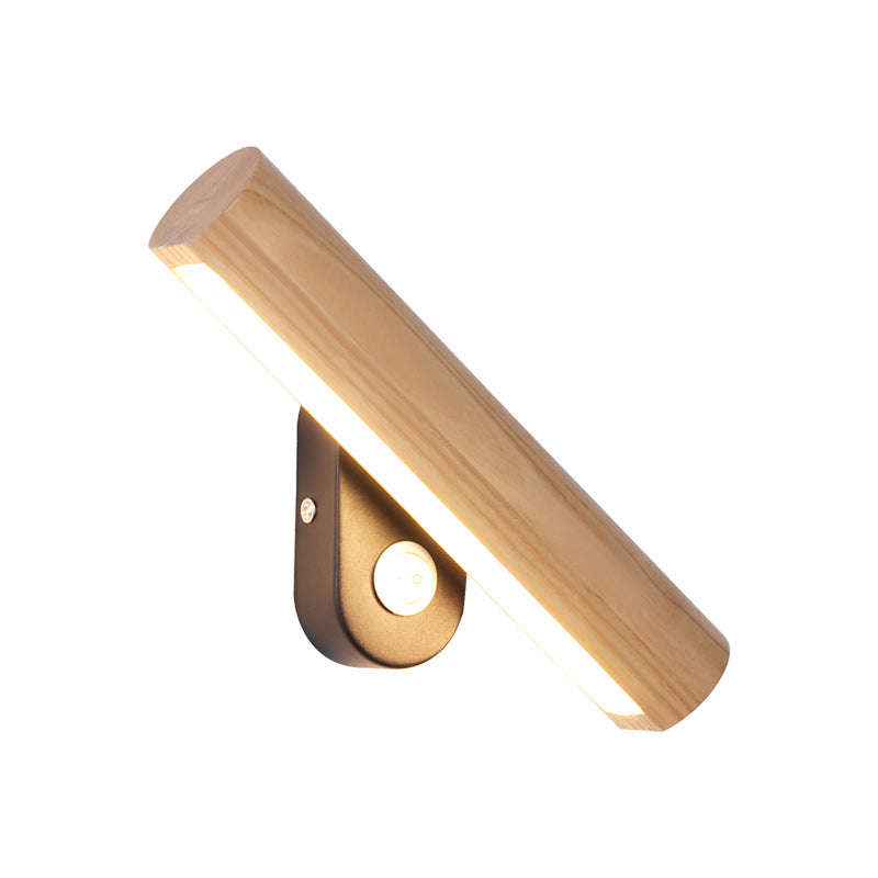 Wall Mounted Wooden Lamp with Rotatable Light - 8.5"/12.5"