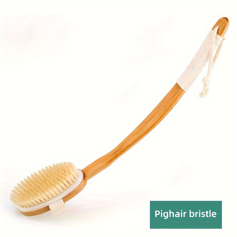 Boar Bristle Back Scrubber with Long Wooden Handle, Soft