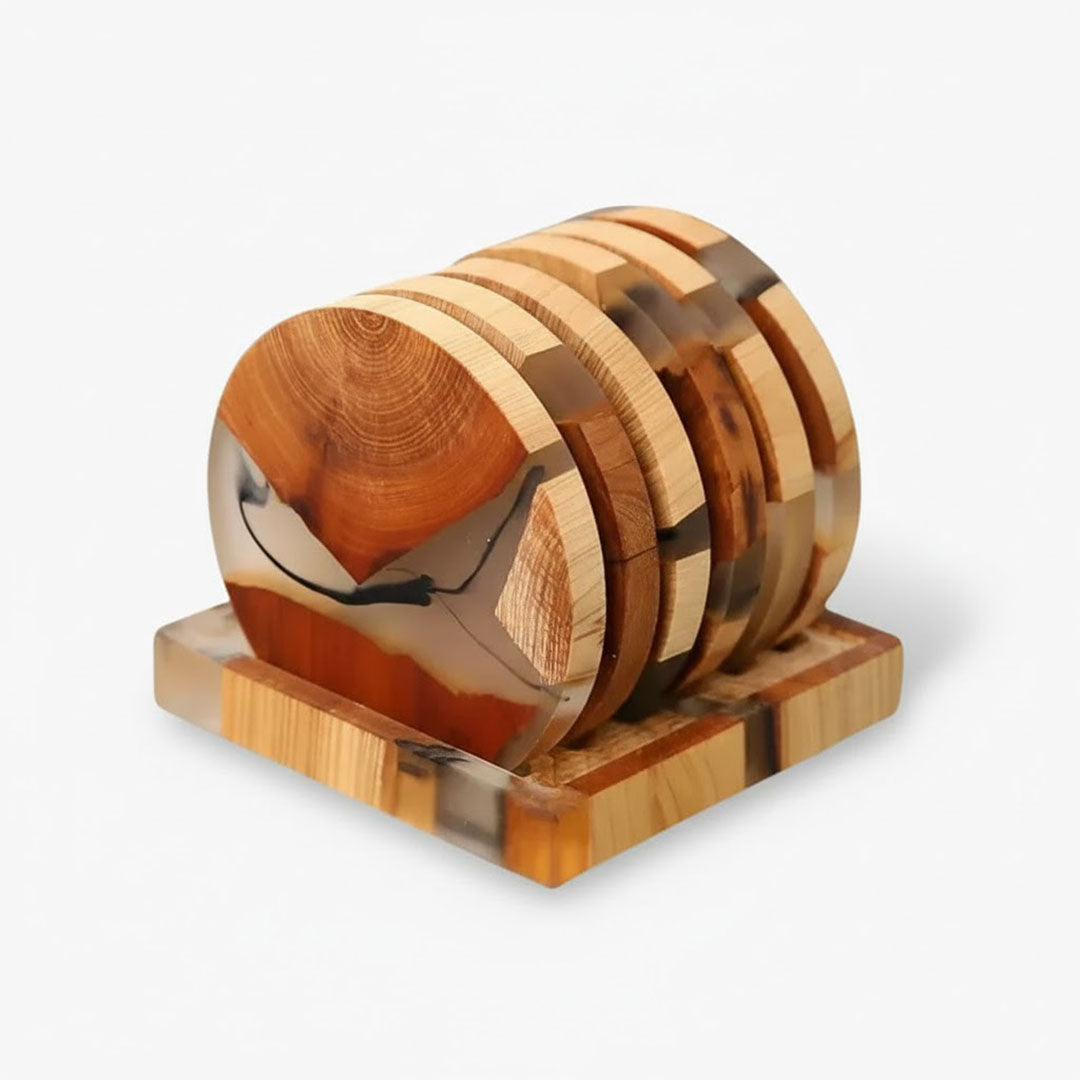 Designer Wooden Coasters with Resin Accents