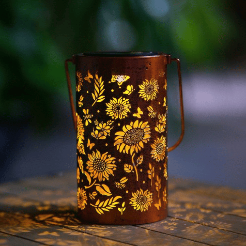 Solar Garden Lantern with Sunflower Motif