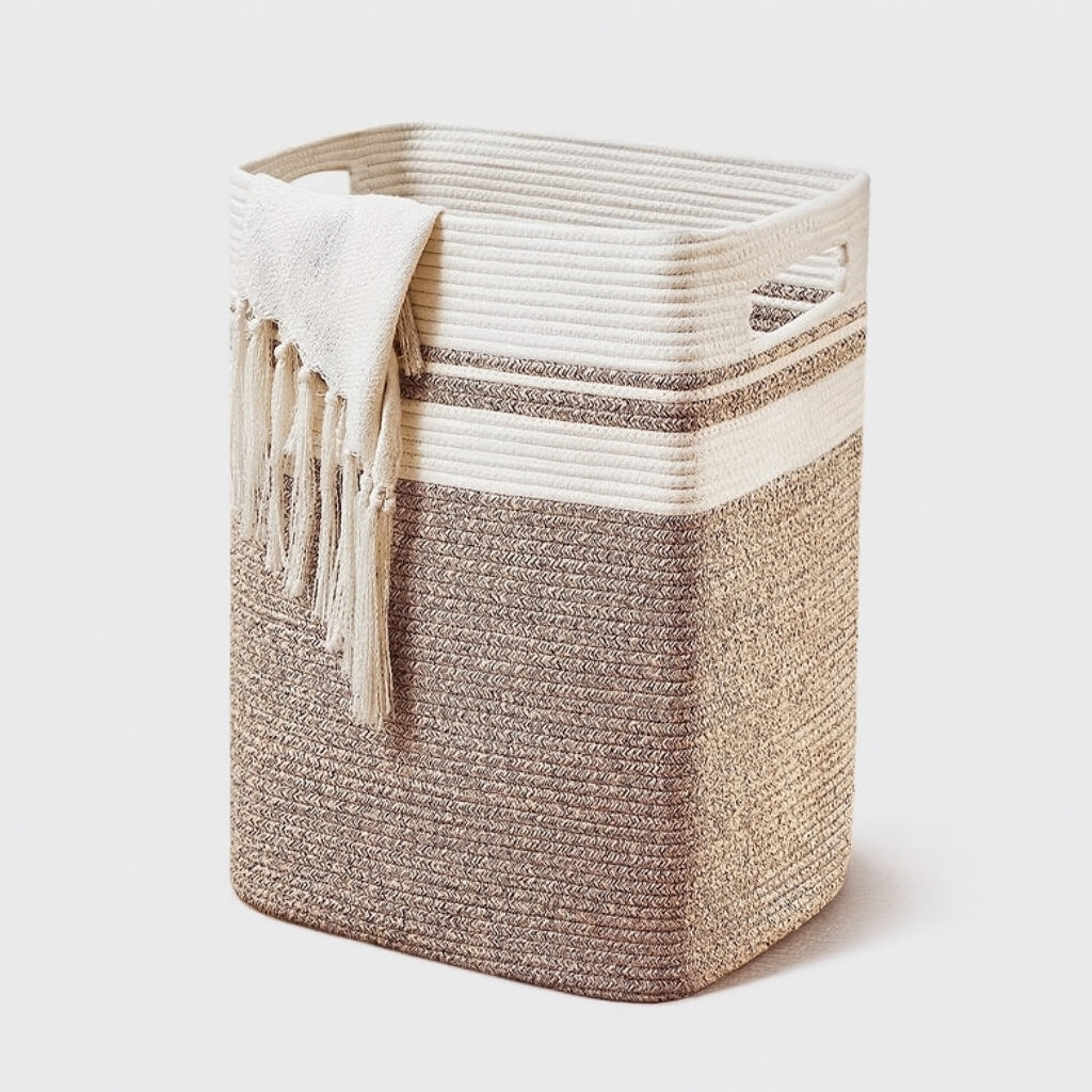 Spacious cotton rope laundry basket with practical handles