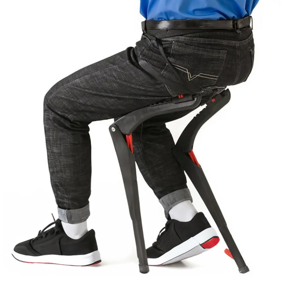 Portable folding chair with portable exoskeleton for sports activities