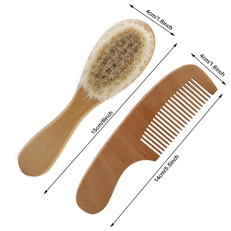 Set of Comb and Brush for Babies – Wooden Hairbrush with Natural Bristles