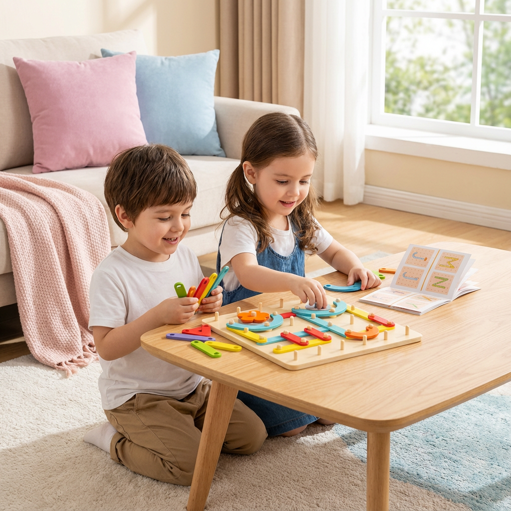 Wooden puzzle toy with Montessori design for creative nail games