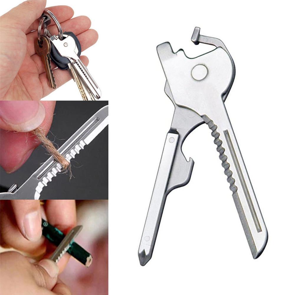 Multifunktionales 6-in-1 Schlüsselanhänger Werkzeug – Faltbares Mini-Tool aus Edelstahl mit Flaschenöffner