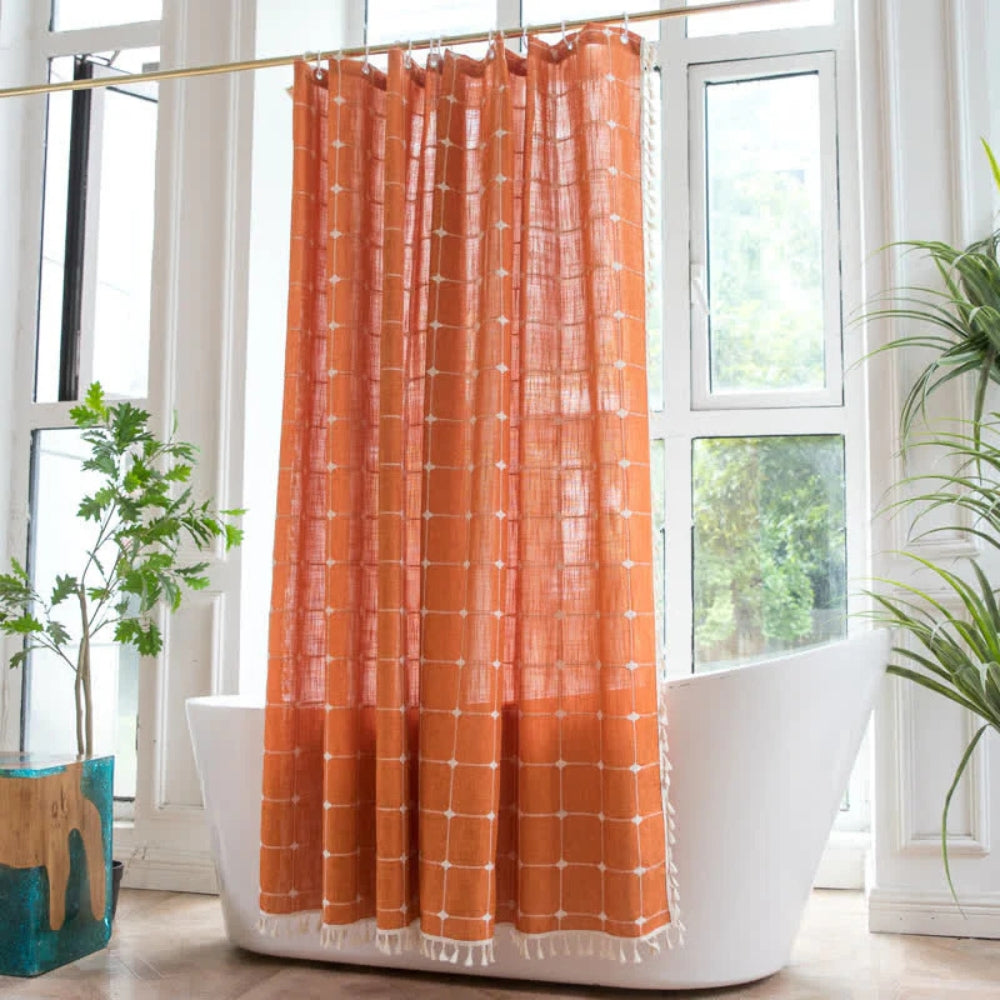 Stilvoller Duschvorhang aus Leinen-Baumwoll-Mix mit Fransen