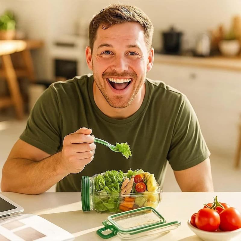 Practical Glass Salad Bowl with Lid – Fresh Ingredients, No Soggy Salads