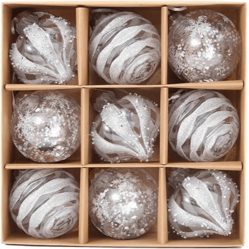 Christmas Hanging Decorations – 9-Piece Set with Plastic Snowflakes and Balloons