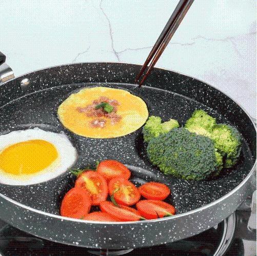 Versatile 4-Compartment Frying Pan for Healthy Meals