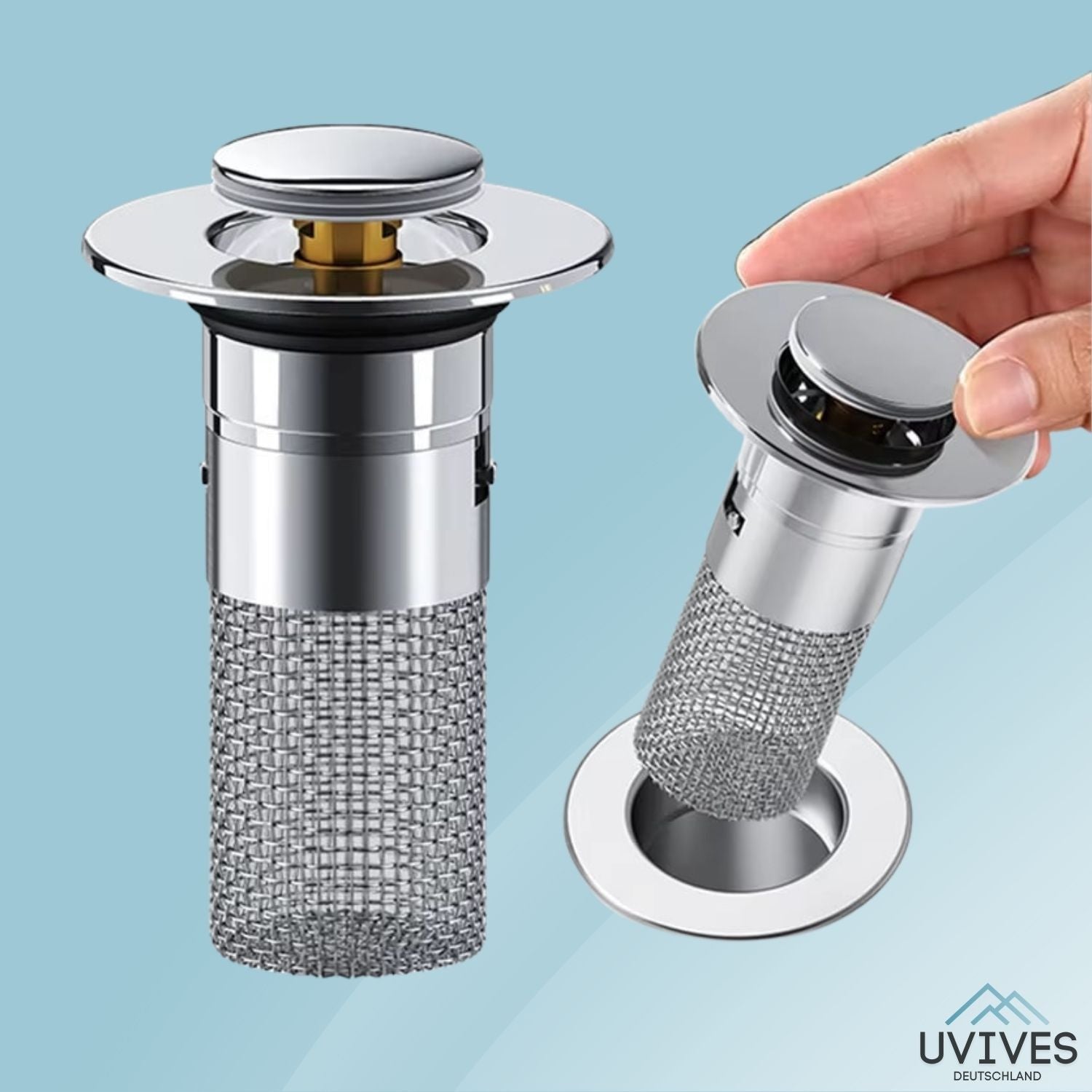 Edelstahl-Abflussfilter AquaGuard™ | 2-in-1 Lösung gegen Verstopfungen | Rostfrei & Pflegeleicht