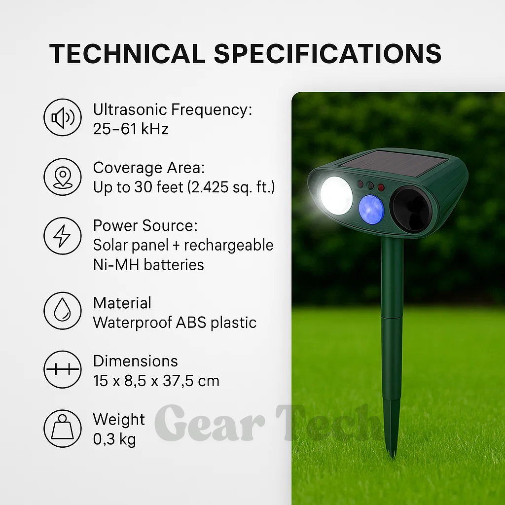 Solar-powered Ultrasound Rabbit Repellent with Flashing Light – Effective Protection for Your Garden