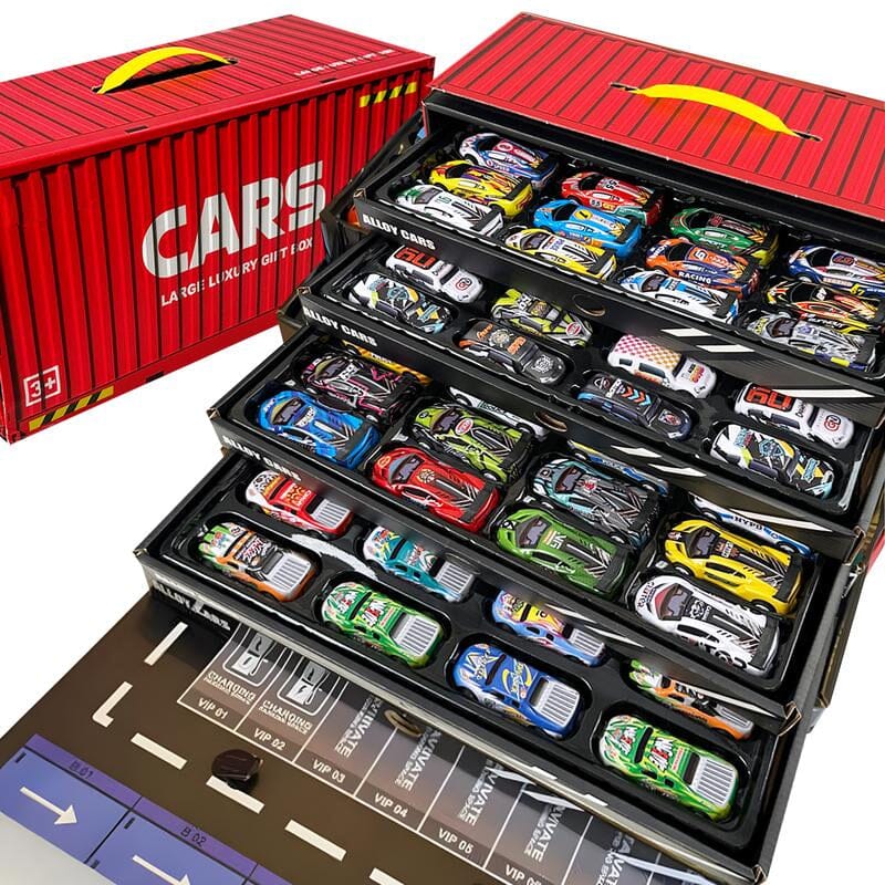 Set mit 48 verschiedenen Rennspielzeugautos aus Metall