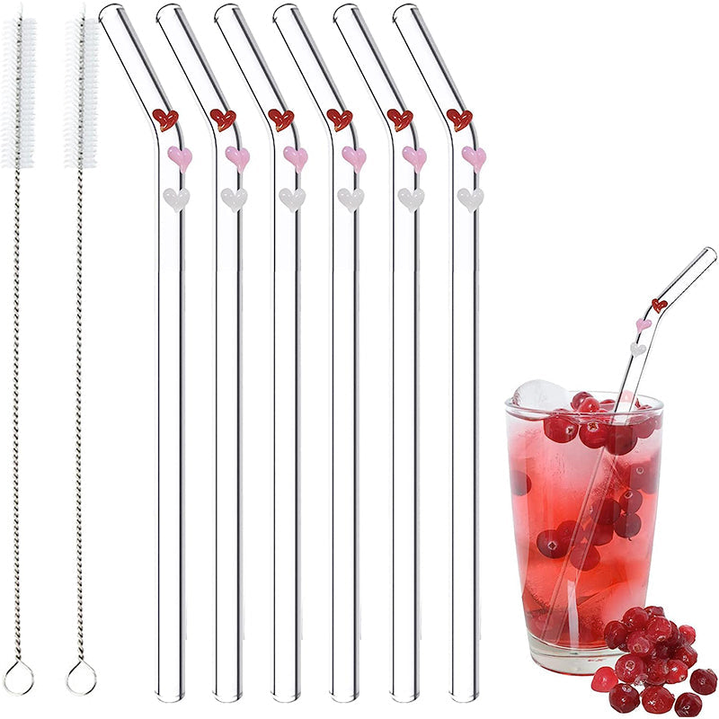 Elegante wiederverwendbare Glasstrohhalme mit Reinigungsbürste – 6er Set