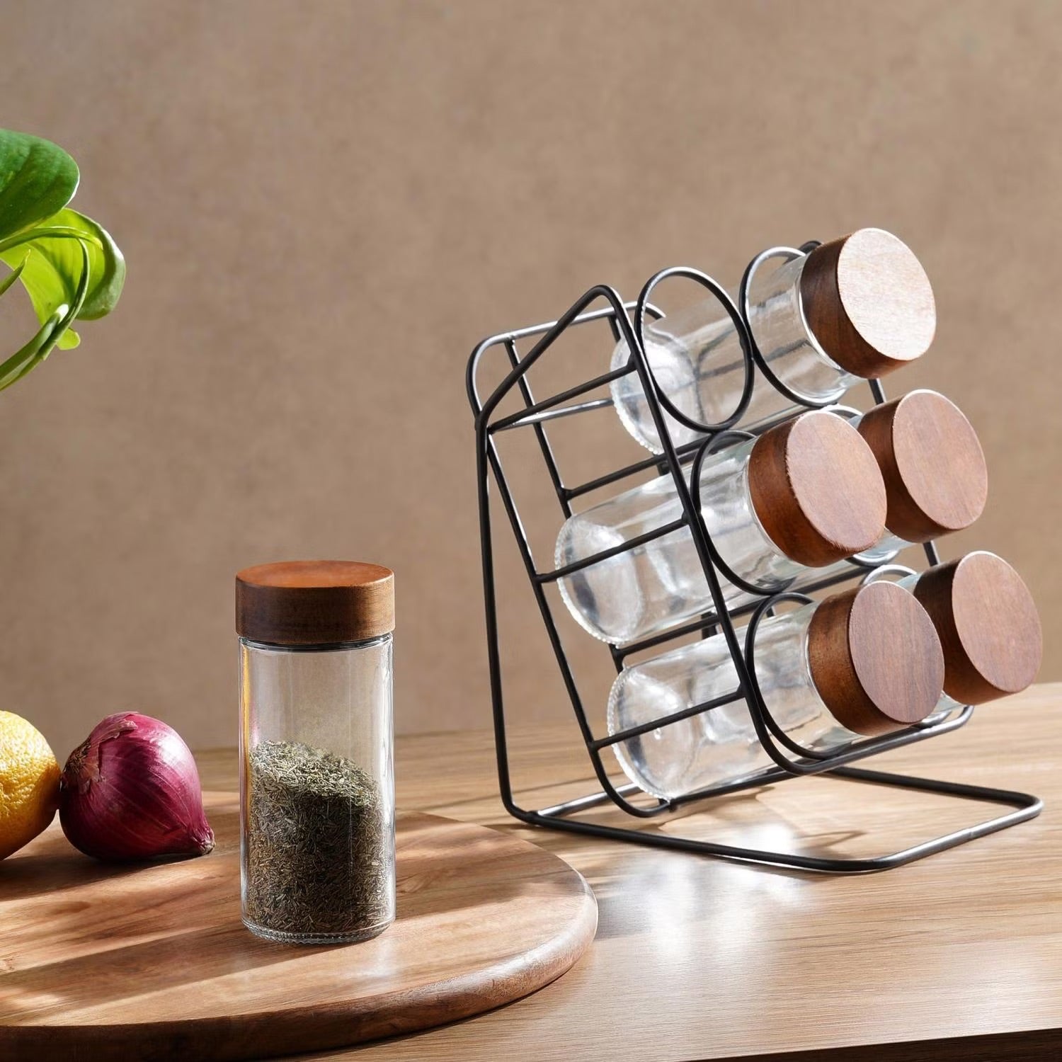 Elegantes 6-teiliges Gewürzgläser-Set mit schrägem Ständer