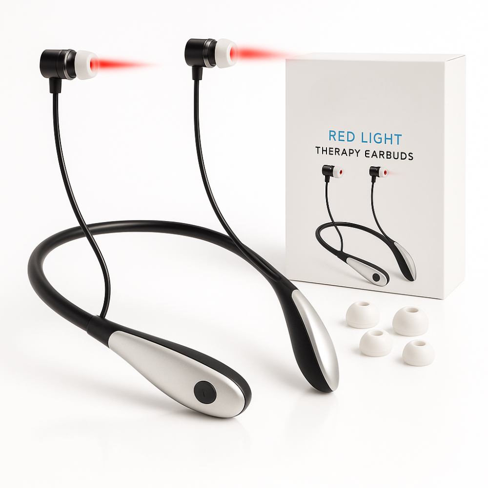 Light Therapy Earbuds for Tinnitus Relief – Hypoallergenic, Chemical-Free, 3 Modes, Automatic Shut-off