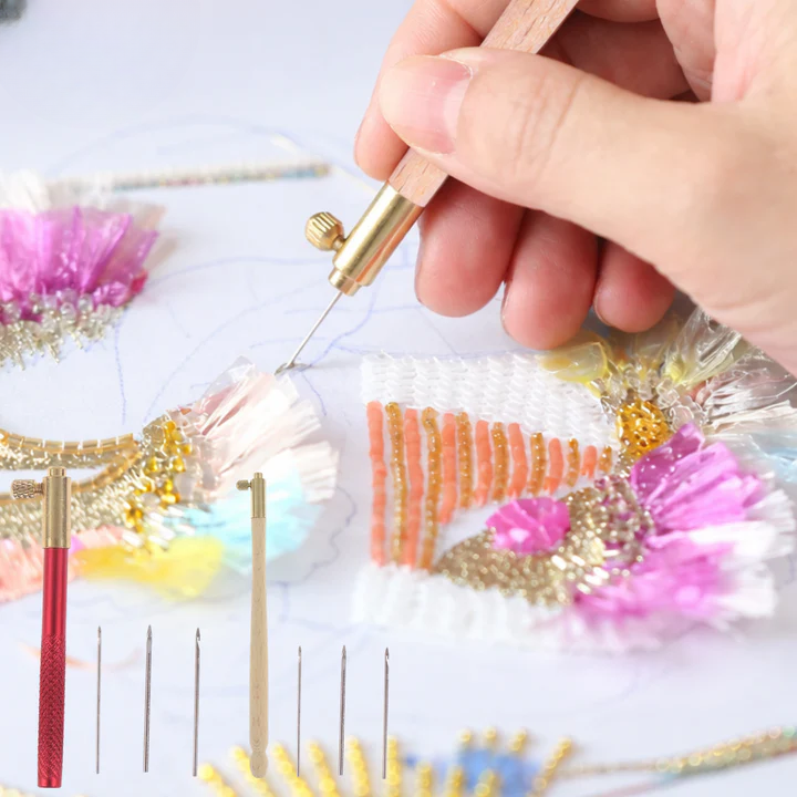 Practical Set for Tambour Embroidery Needles with Interchangeable Needles