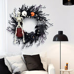 Halloween Door Wreath with Skeleton and Pumpkin - Atmospheric Seasonal Decoration