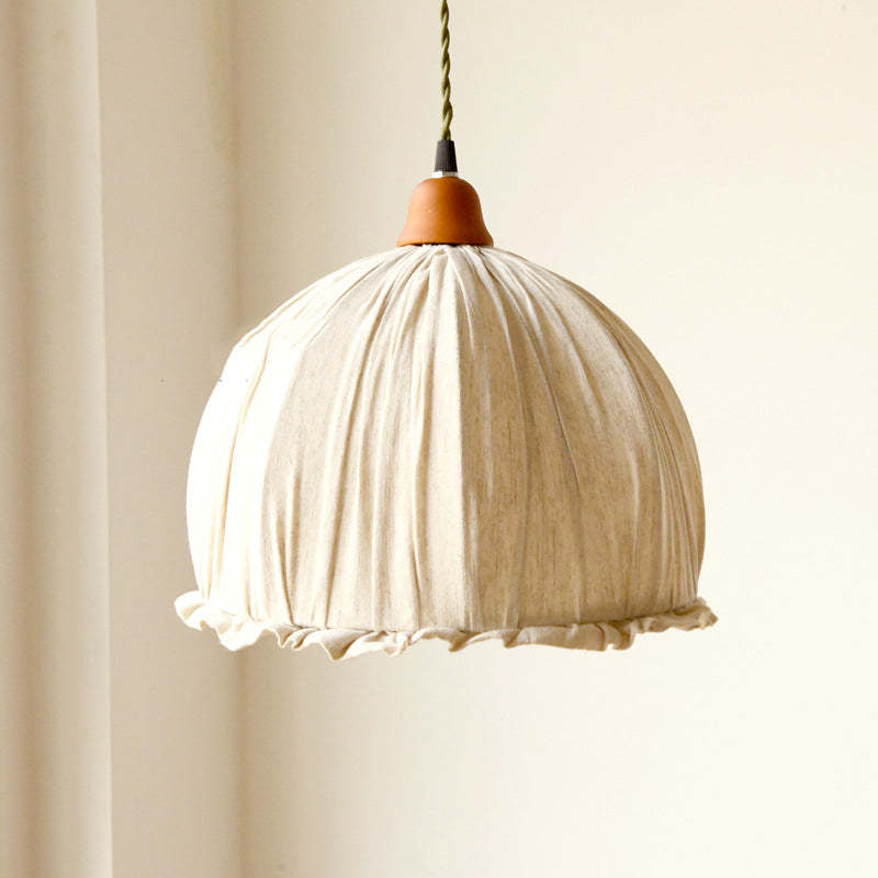 Minimalist Scandinavian LED Pendant Light with Beige Fabric Shade for Living Room and Dining Room, Height-Adjustable