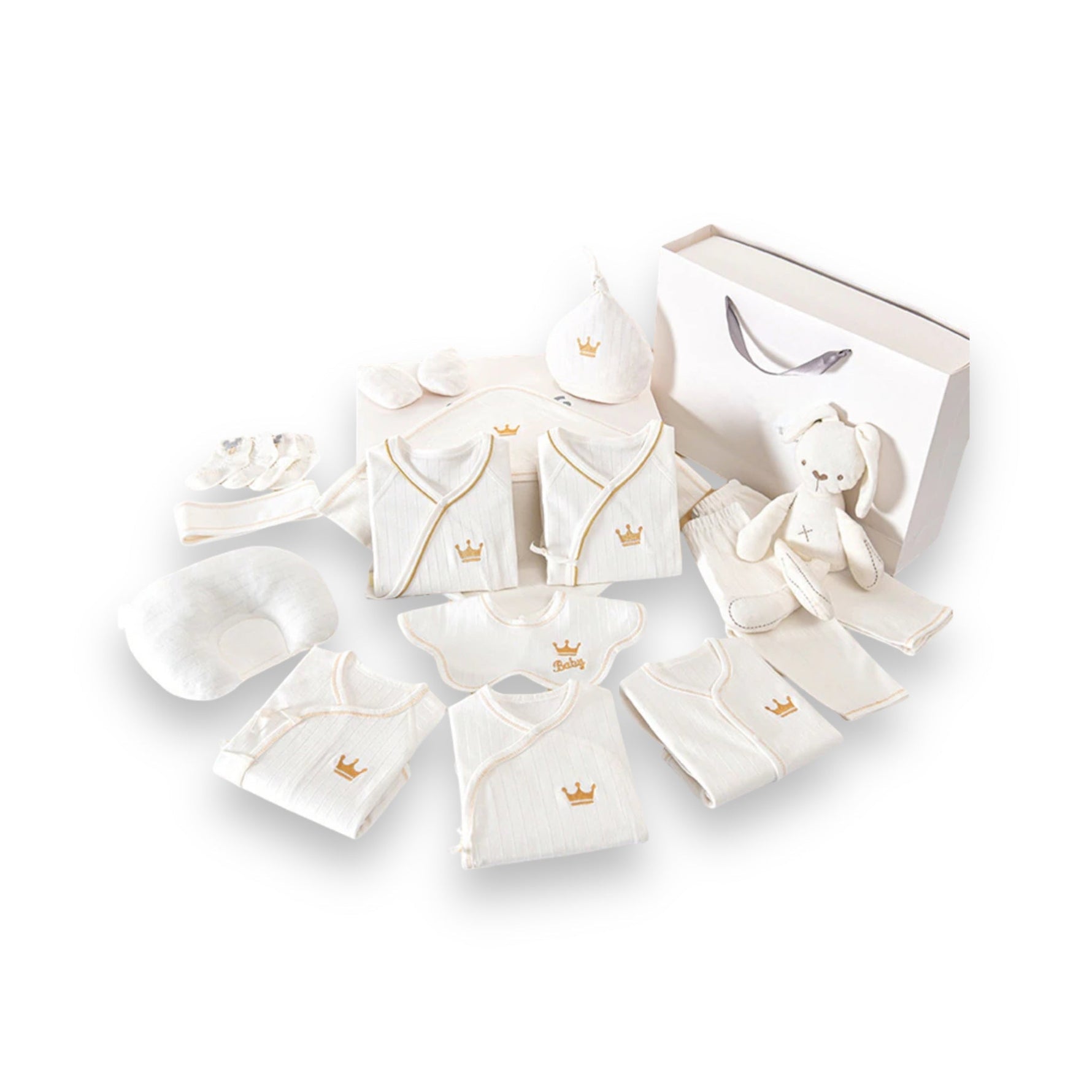 Premium Baby Starter Set | Elegant Gift Box for Newborns | 100% Organic Cotton | With Blanket, Clothing & Accessories | Allergy-Friendly