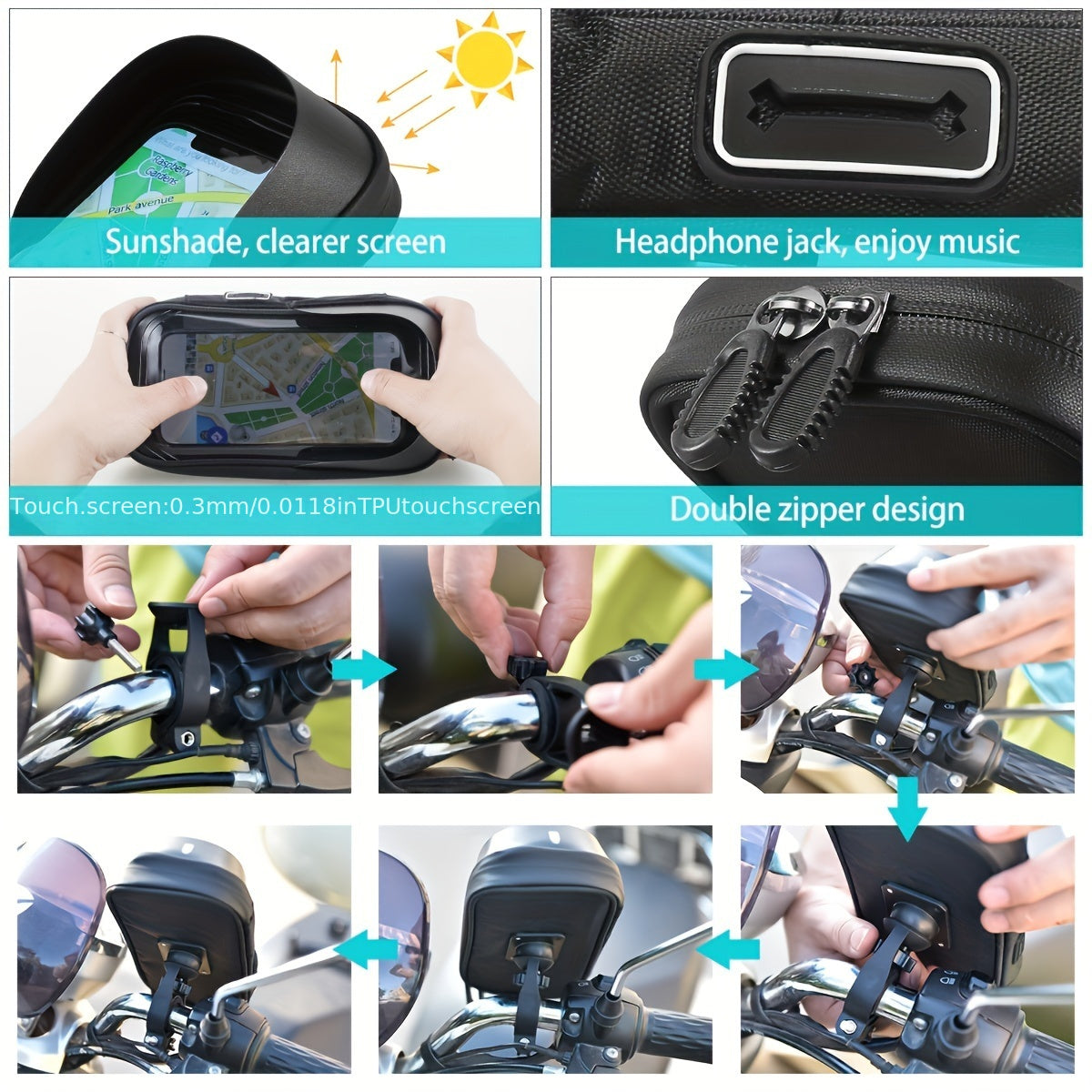 Waterproof Smartphone Holder for Bicycle and Motorcycle – 360° Rotatable, Suitable for 4.5–6.4 Inch