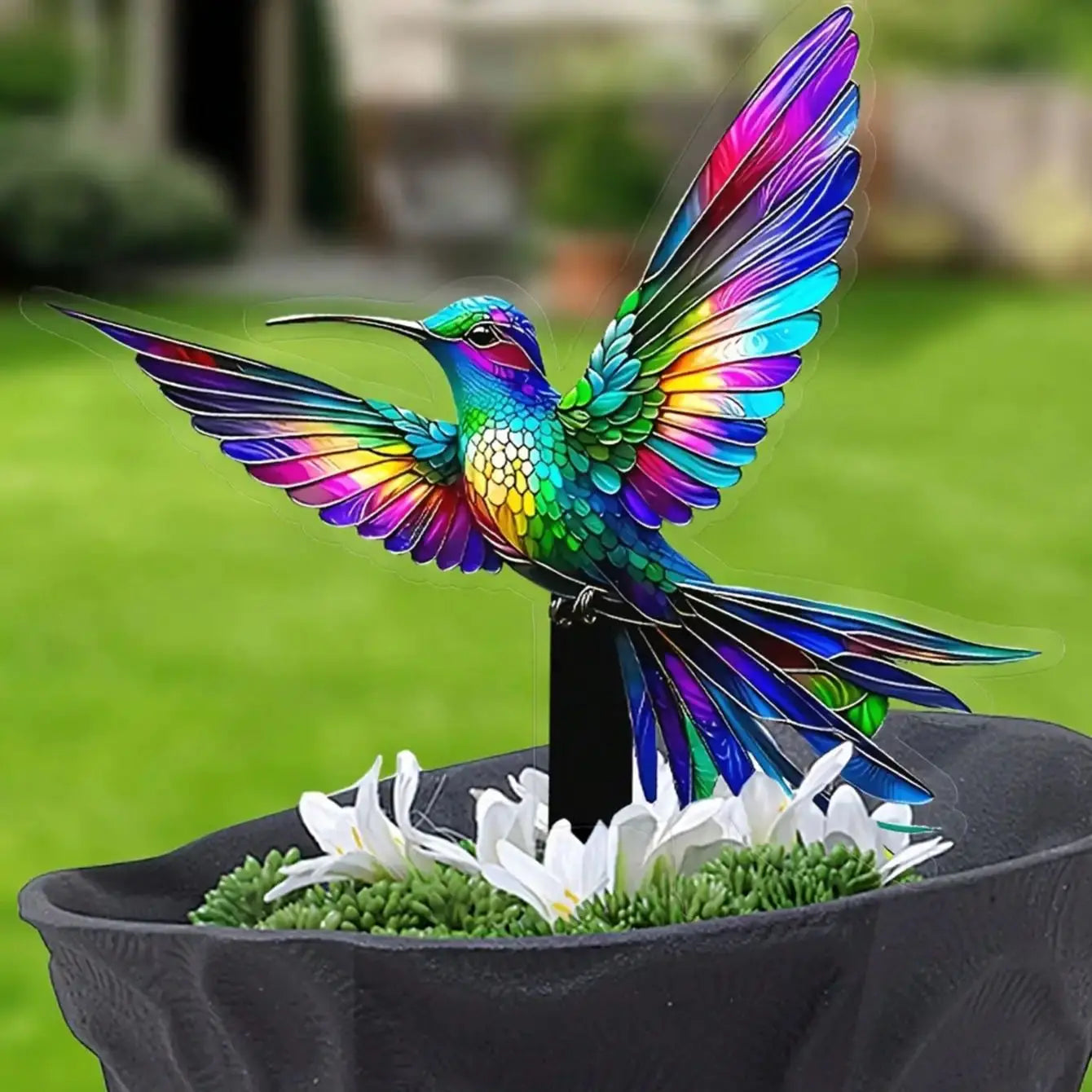 Farbenfroher Kolibri Gartenstecker | Dekorative Außenlampe