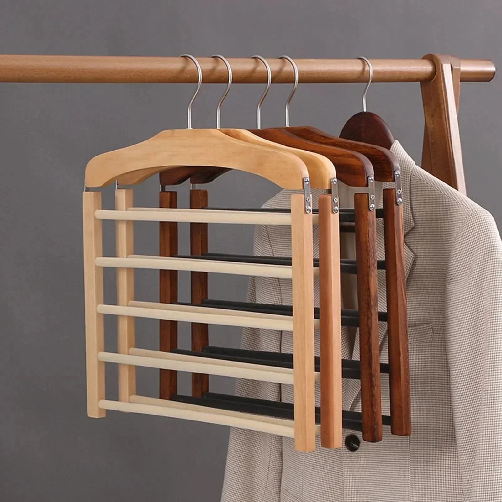 Stylish Wooden Hangers with Multiple Bar for Organization