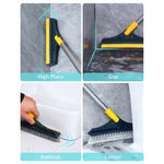 2-in-1 Floor Cleaning Brush with Window Squeegee, 120-Degree Swivel Long Handle