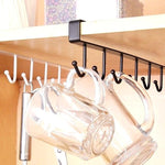 Wall shelf with 6 hooks made of iron for the underside of cabinets