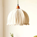 Minimalist Scandinavian LED Pendant Light with Beige Fabric Shade for Living Room and Dining Room, Height-Adjustable