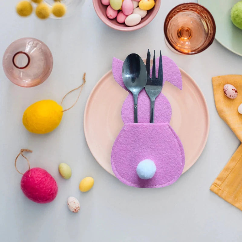 Fröhliches Osterdekor: 4er Set Häschen Besteckhalter