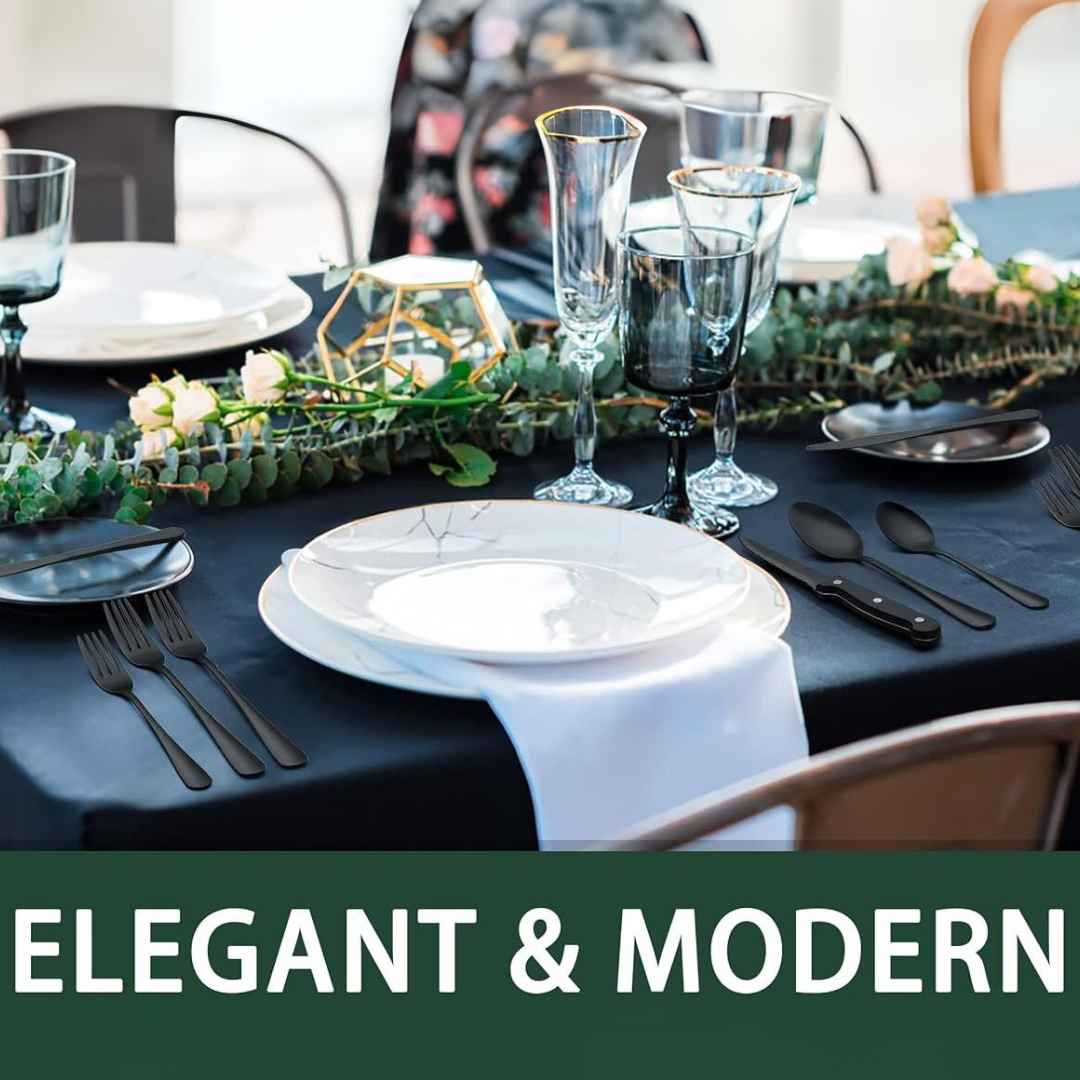Elegant 24-piece Black Cutlery Set – Stainless Steel & Dishwasher Safe