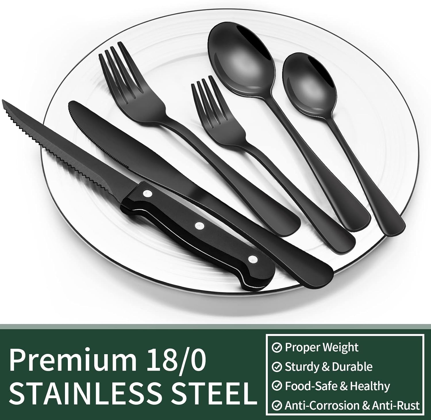 Elegant 24-piece Black Cutlery Set – Stainless Steel & Dishwasher Safe