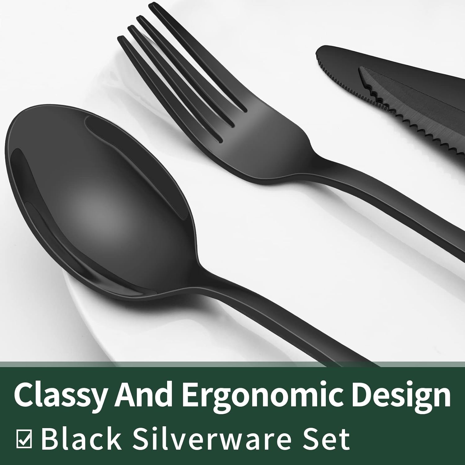 Elegant 24-piece Black Cutlery Set – Stainless Steel & Dishwasher Safe
