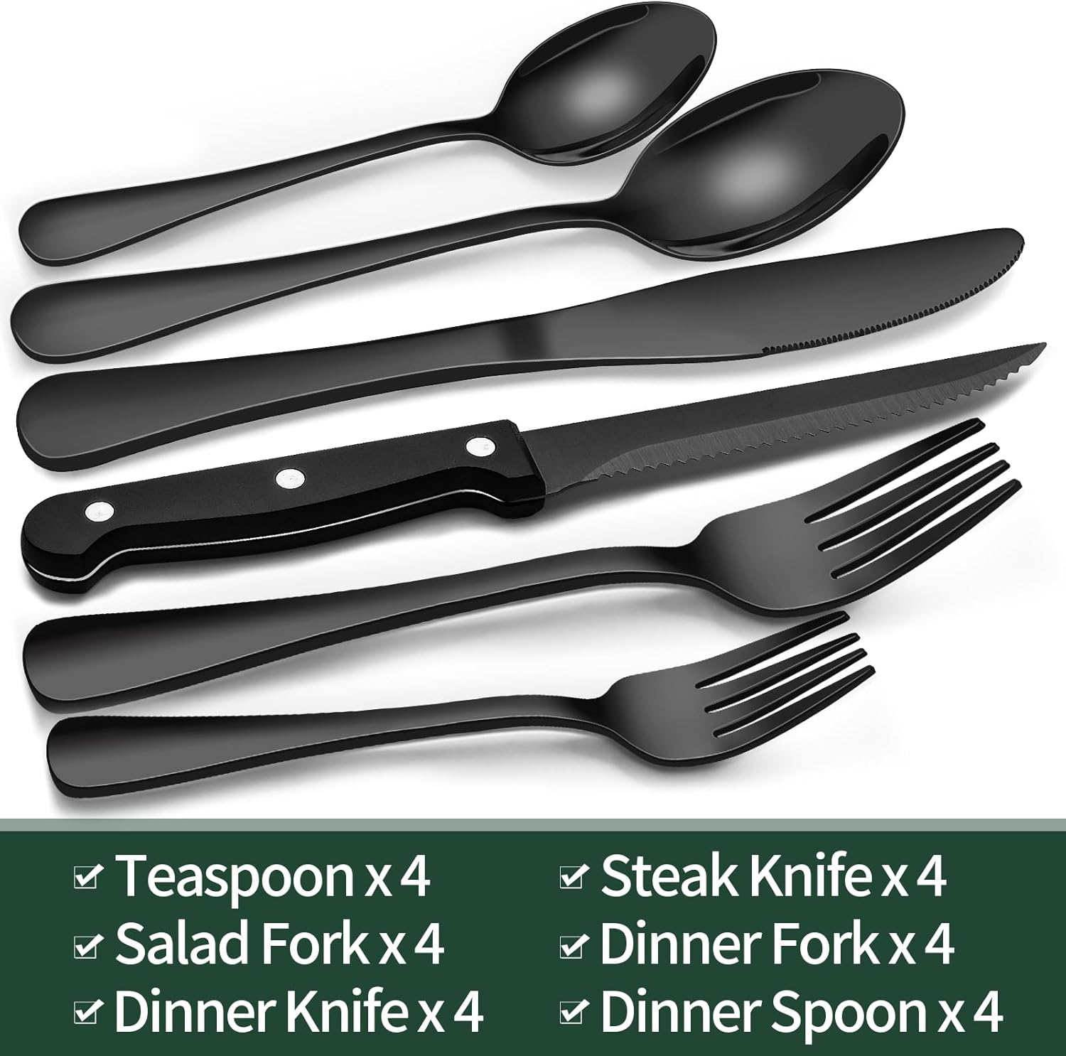 Elegant 24-piece Black Cutlery Set – Stainless Steel & Dishwasher Safe