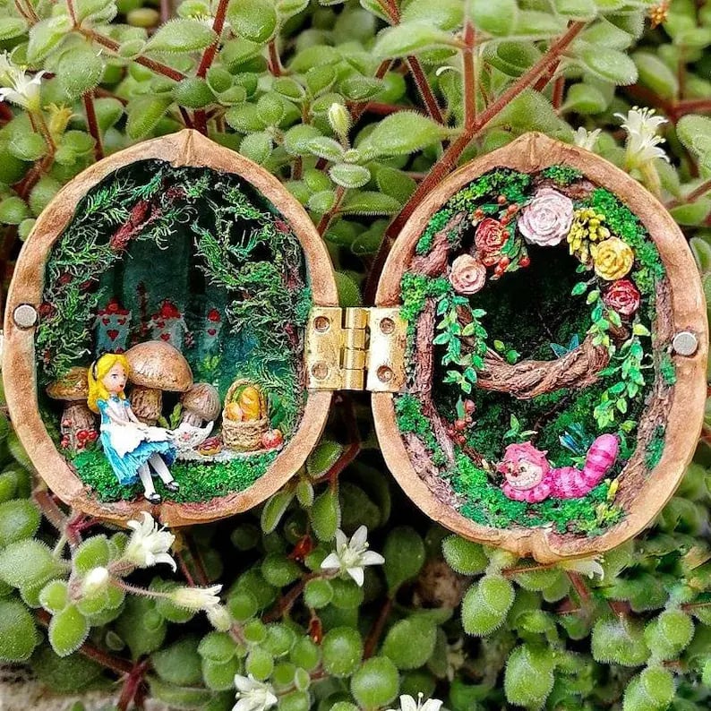 Walnut Wonderland | Handcrafted Miniature House with Library