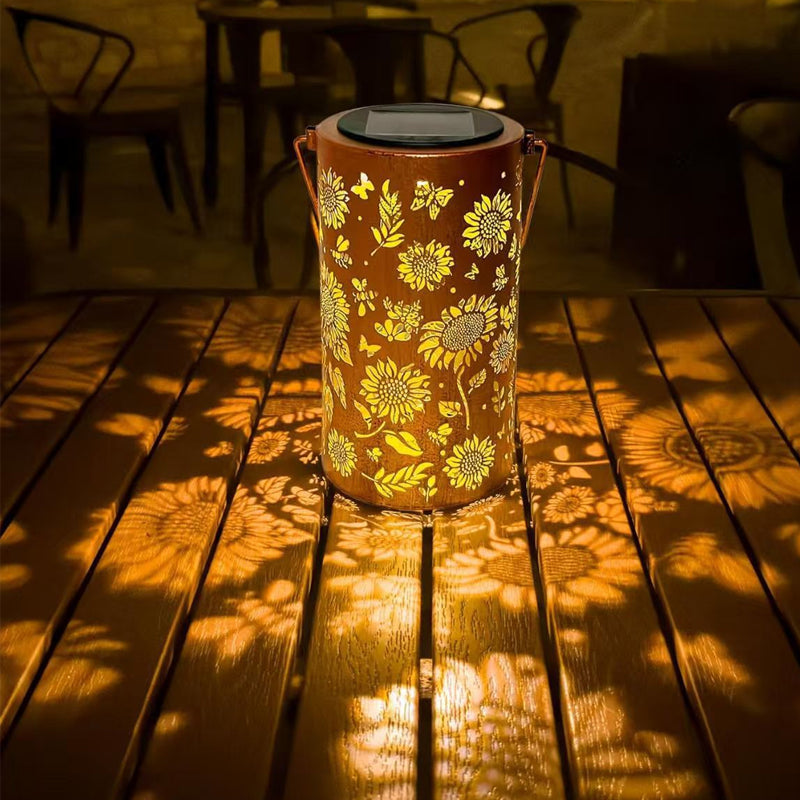 Solar Garden Lantern with Sunflower Motif