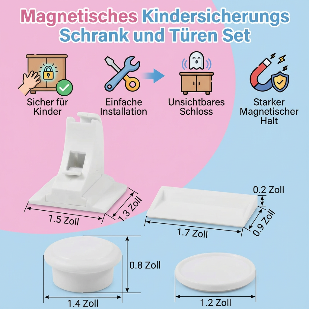 Set for magnetic securing of cabinets and doors for children