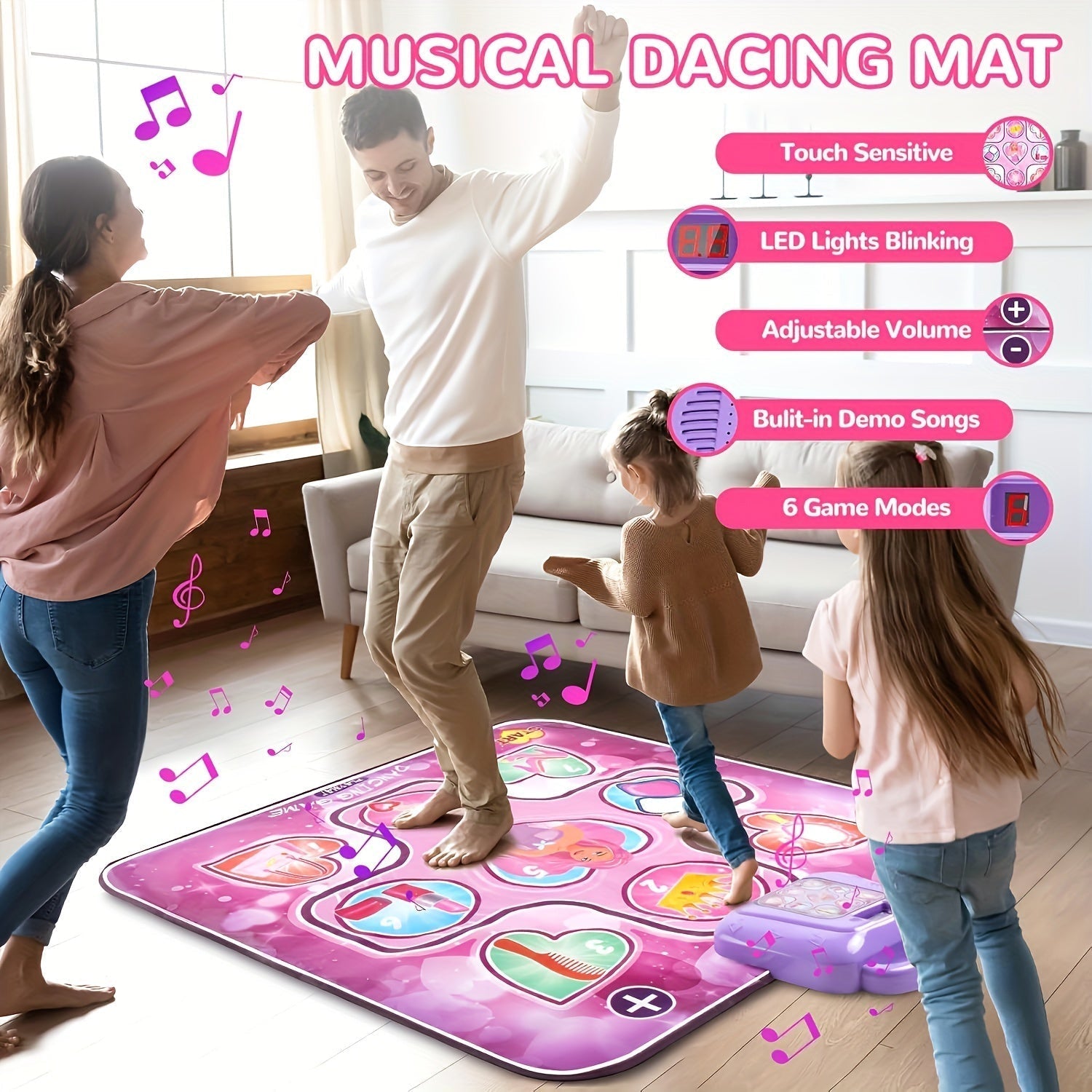Pink Dance Mat for Kids with Point System and Rhythmic Game – No TV
