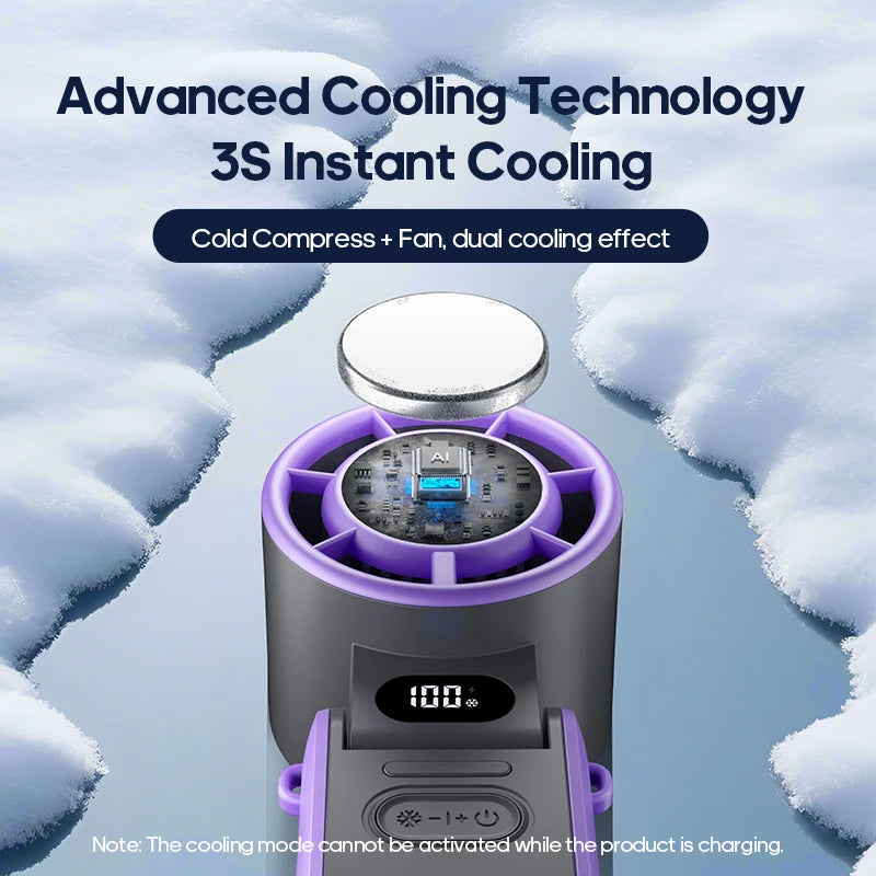 FrostWind Mini-Ventilator | Anpassbare Kühlung mit 100 Stufen | 3600 mAh Akku | Tragbar & Eis-Kühlung
