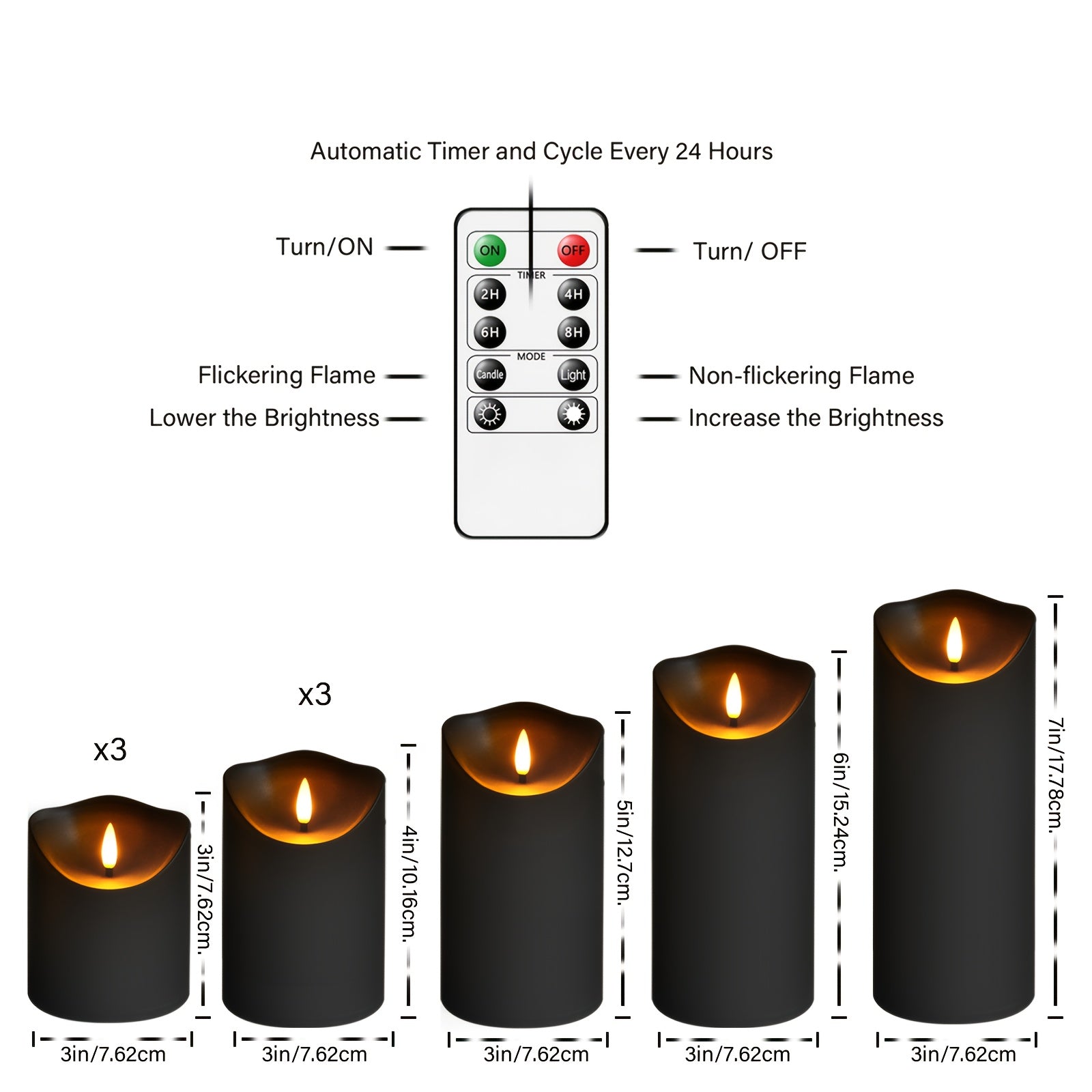 Set of 9 Flameless LED Candles – Remote Control and Glitter Finish
