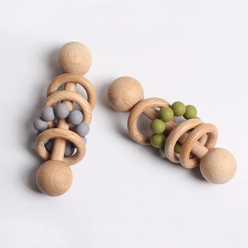 Wooden Rattle for Babies with Teethers – Teething Support Toy