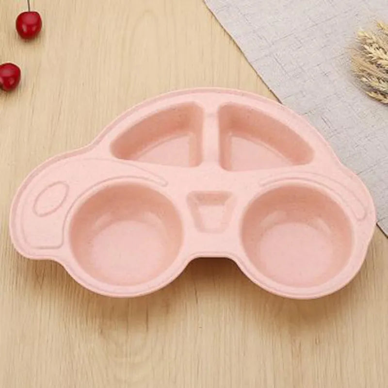 Wheat Straw Baby Plate with Car Design – Divided Kids' Plate