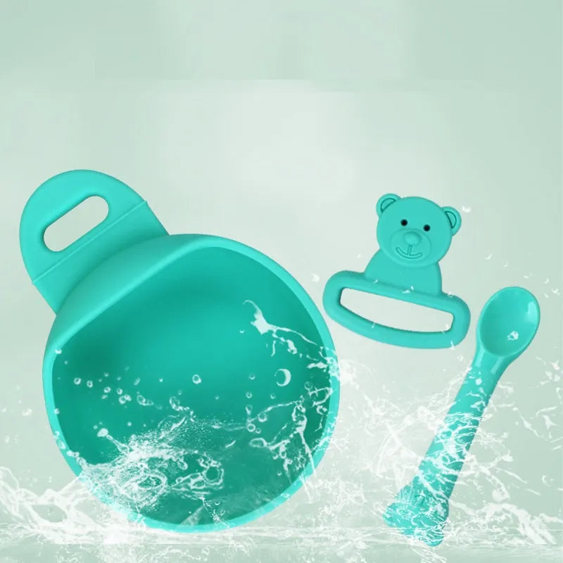 Non-slip Silicone Bowl for Babies with Spoon – Animal Design Feeding Set